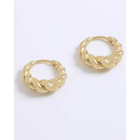 Nebet Gold Hoops | Chunky Wavy Silver with Click Closure - Moon