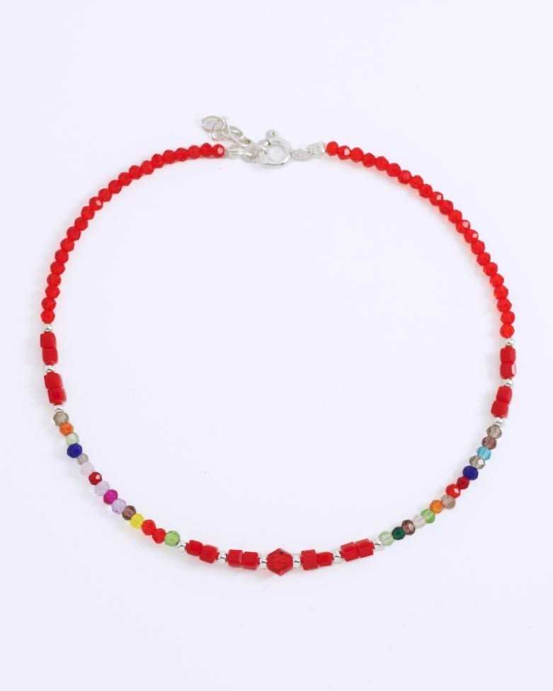 Seshat Anklet | In silver and red stones - moon
