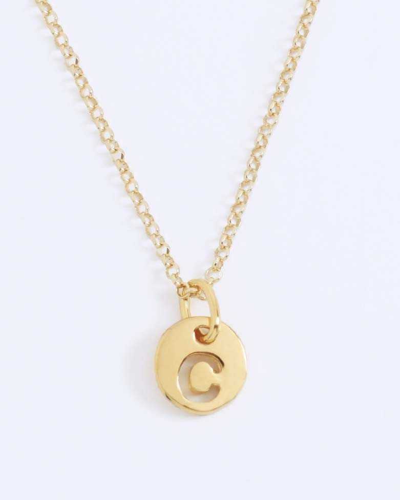 LHUME Necklace | Elegant Initial Disc Necklace in Silver - Moon