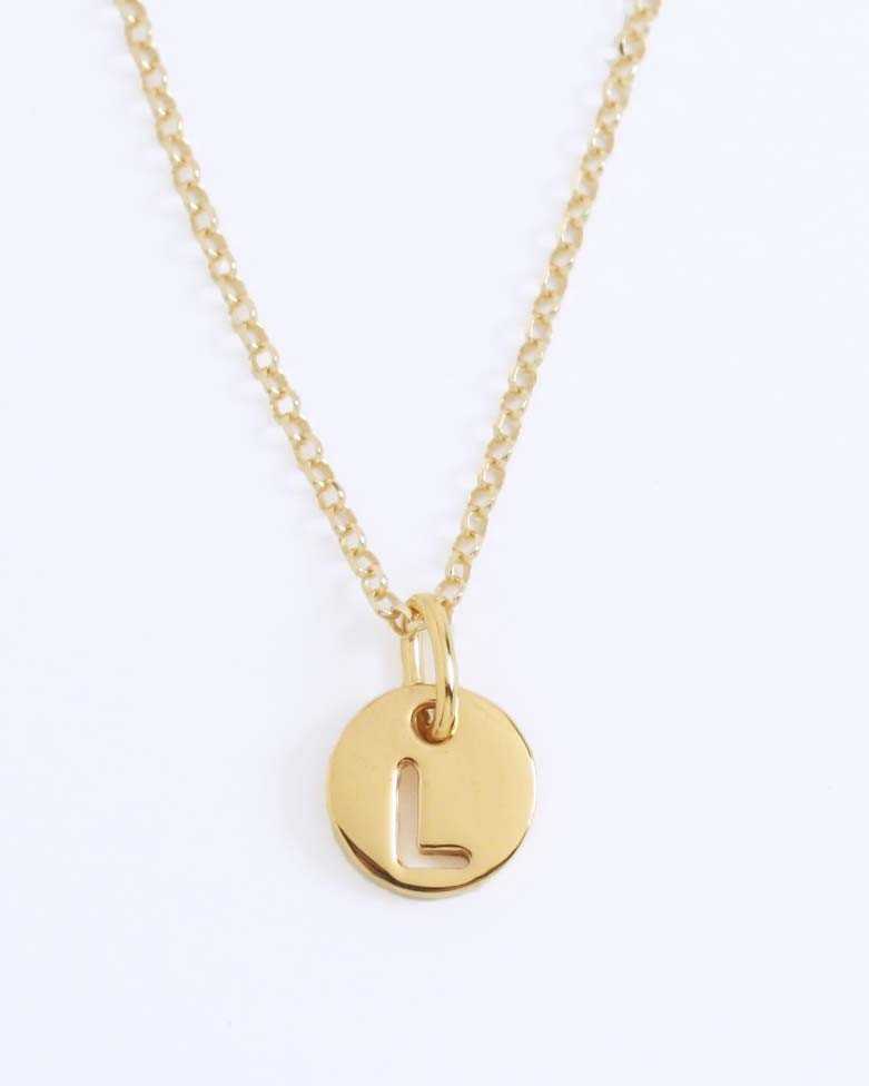 LHUME Necklace | Elegant Initial Disc Necklace in Silver - Moon