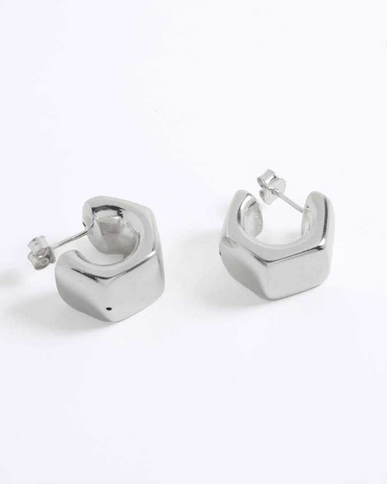 Pendientes NUNA | Aros de plata con forma hexagonal - moon