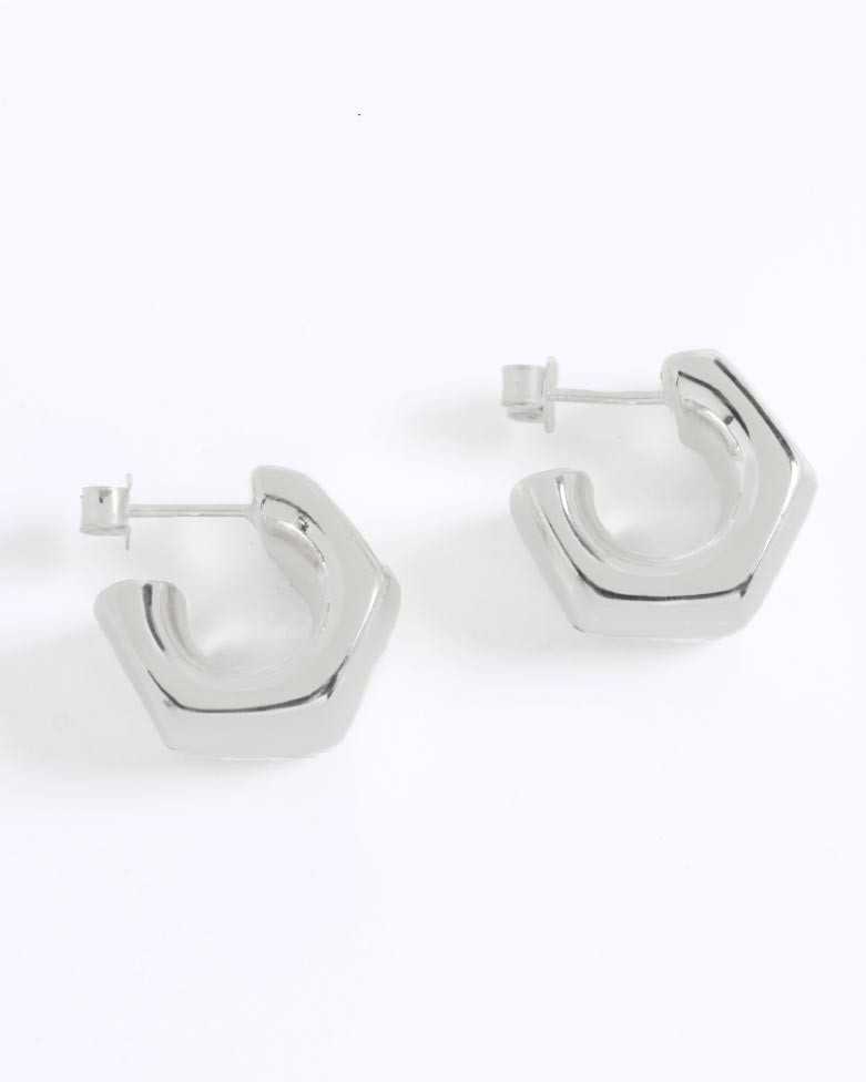 Pendientes NUNA | Aros de plata con forma hexagonal - moon