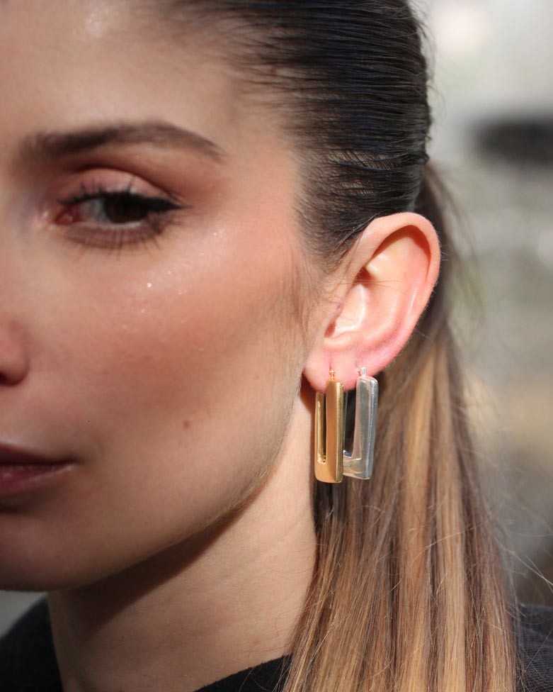 KITI Gold Hoops | Thick elongated rectangular hoops in gold - moon
