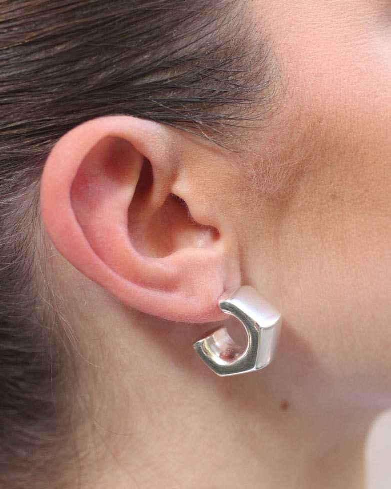 Pendientes NUNA | Aros de plata con forma hexagonal - moon