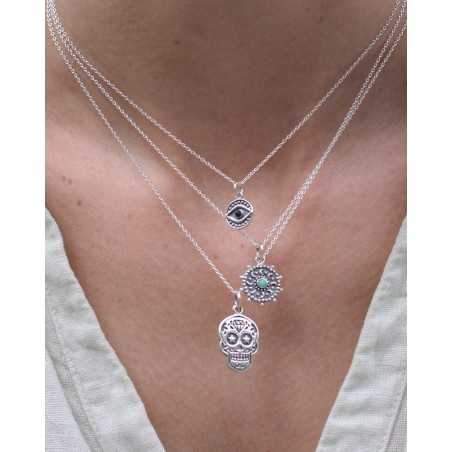 Collar OTARI | En plata y decorado con lunas y piedra turquesa - moon