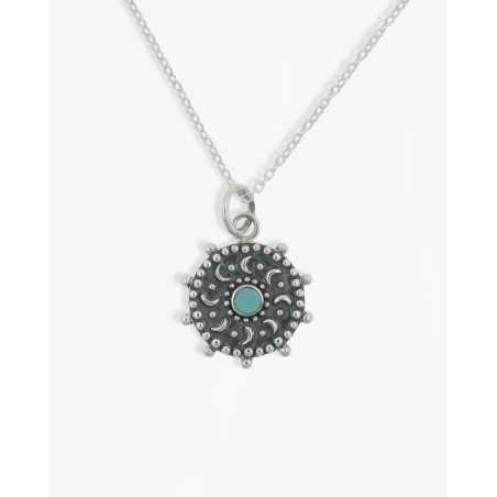 Collar OTARI | En plata y decorado con lunas y piedra turquesa - moon