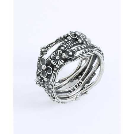 LAMBU ring | Oxidized Sterling Silver with Flower Design | moon