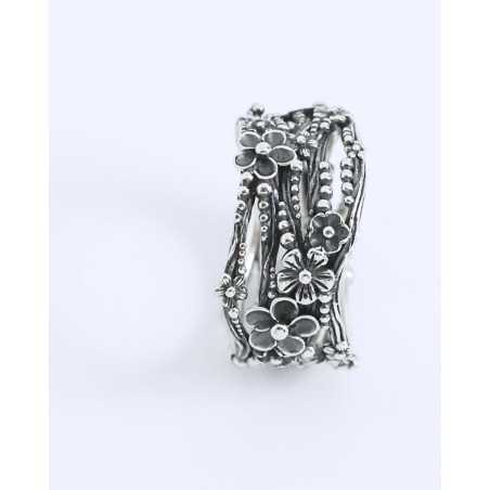 LAMBU ring | Oxidized Sterling Silver with Flower Design | moon