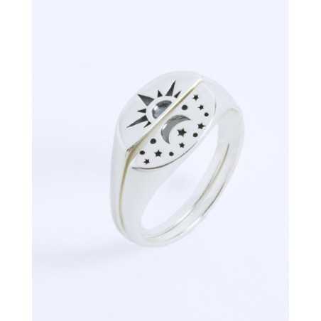 MASOYI ring | Day and Night Signet Style Silver Rings - moon