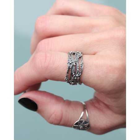 LAMBU ring | Oxidized Sterling Silver with Flower Design | moon