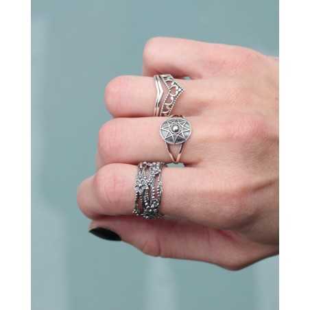 LAMBU ring | Oxidized Sterling Silver with Flower Design | moon