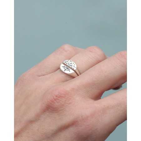 MASOYI ring | Day and Night Signet Style Silver Rings - moon