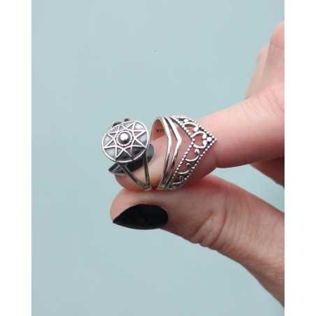 KAMBI ring | Boho Sterling Silver with Beaked Shape and Lattice - moon