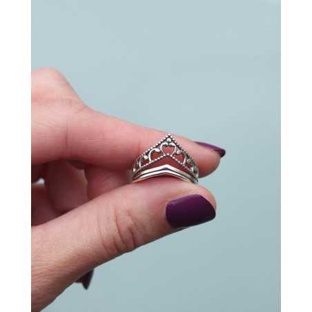 KAMBI ring | Boho Sterling Silver with Beaked Shape and Lattice - moon