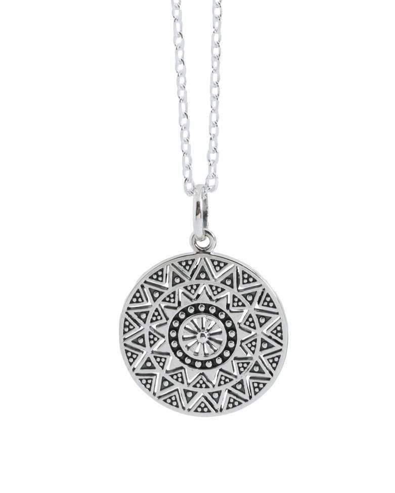 AKOT Necklace | Round Mandala in Sterling Silver and Oxidized Finish | moon