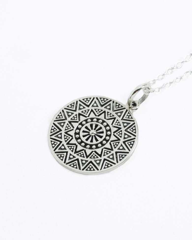 AKOT Necklace | Round Mandala in Sterling Silver and Oxidized Finish | moon