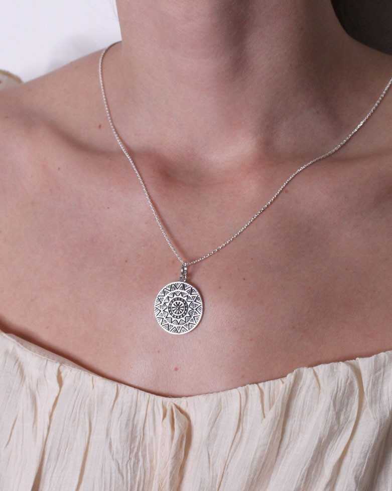 AKOT Necklace | Round Mandala in Sterling Silver and Oxidized Finish | moon