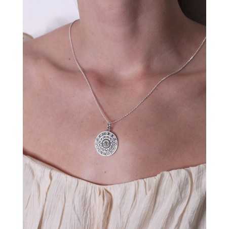 AKOT Necklace | Round Mandala in Sterling Silver and Oxidized Finish | moon