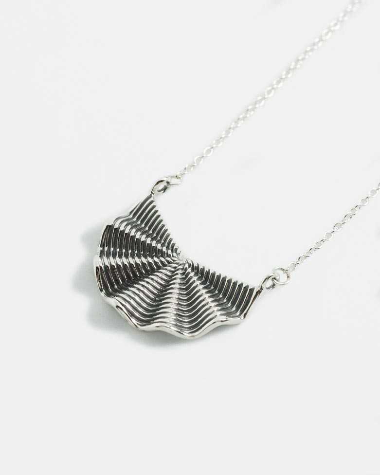 BAZARA Necklace | Fan Shaped Pendant with Oxidized Finish - moon