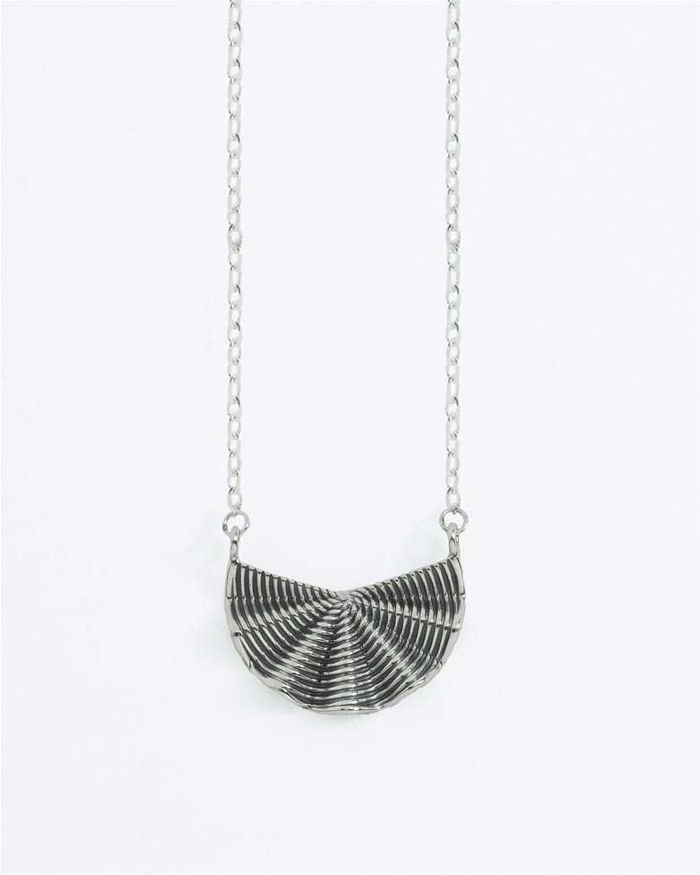 BAZARA Necklace | Fan Shaped Pendant with Oxidized Finish - moon