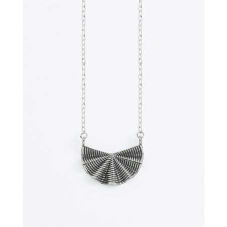 BAZARA Necklace | Fan Shaped Pendant with Oxidized Finish - moon