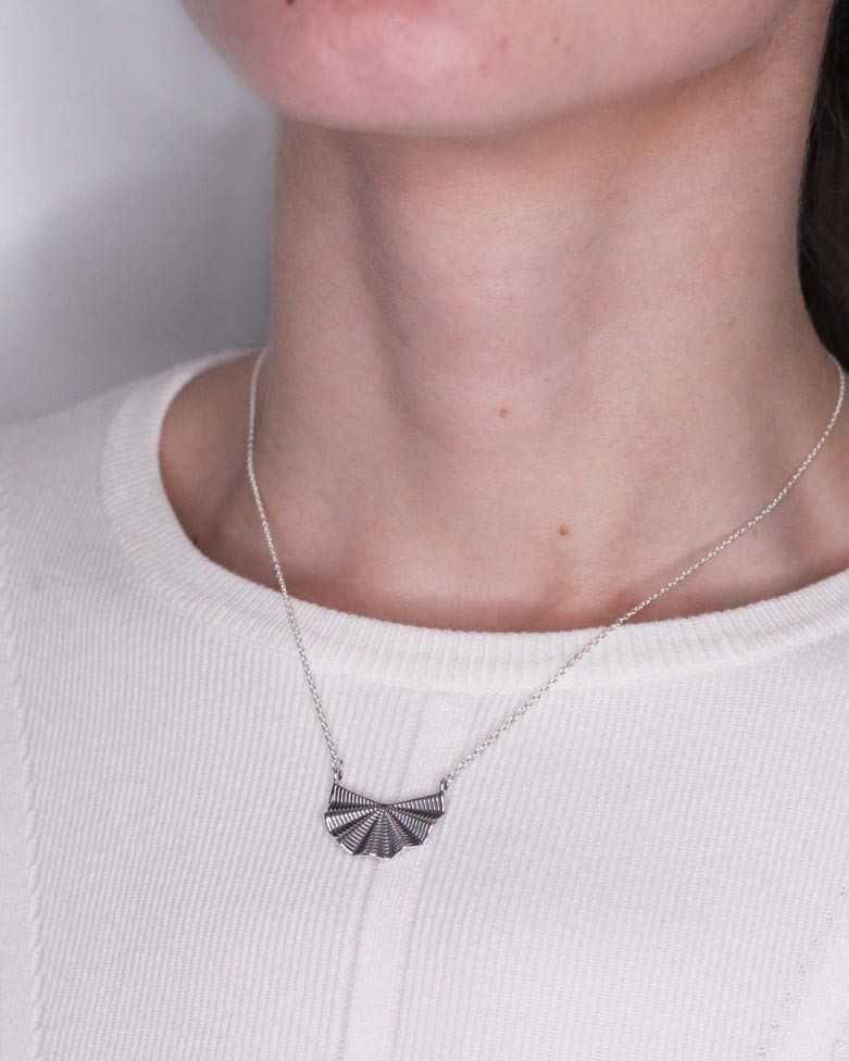 BAZARA Necklace | Fan Shaped Pendant with Oxidized Finish - moon