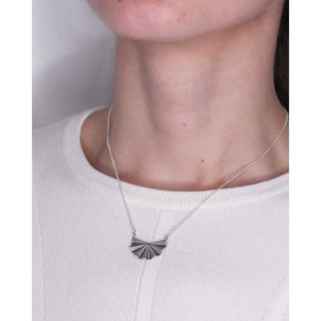 BAZARA Necklace | Fan Shaped Pendant with Oxidized Finish - moon