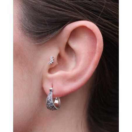 Akea Earrings | Wide Silver Hoops Oxidized Boho Ornaments - moon