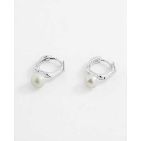 WATA Pearl Hoops | Irregular Hoop and Waves in Sterling Silver with Pearl - moon