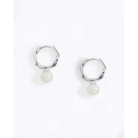 WATA Pearl Hoops | Irregular Hoop and Waves in Sterling Silver with Pearl - moon