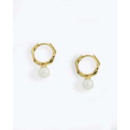 WATA Pearl Golden Hoops | Irregular Hoop and Waves in Sterling Silver with Pearl - moon