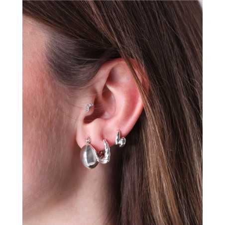 JARO Earrings | Small Sterling Silver Crossed Drop Hoops - moon