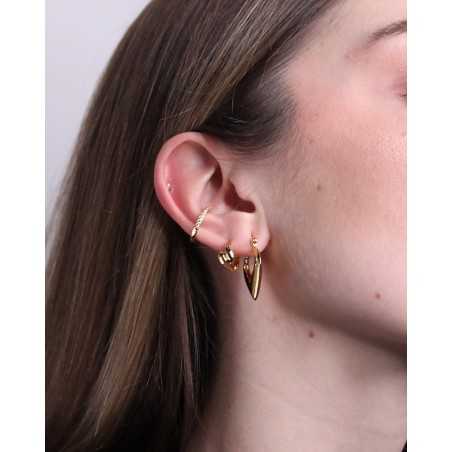 JARO Gold Earrings | Hoops with Crossed Drops in Gold Plating - moon