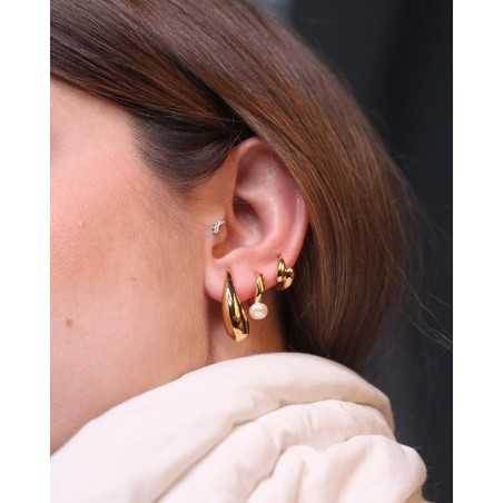 WATA Pearl Golden Hoops | Irregular Hoop and Waves in Sterling Silver with Pearl - moon