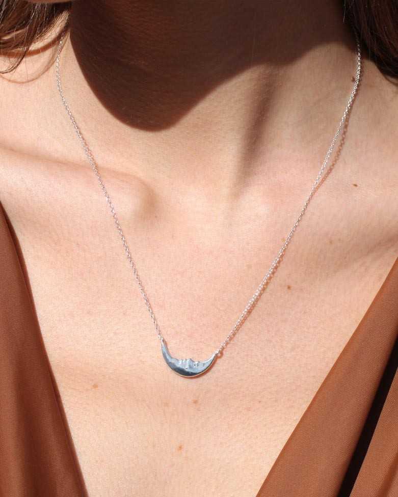 ELYRA Necklace | 925 Sterling Silver Half Moon and Face Necklace | moon