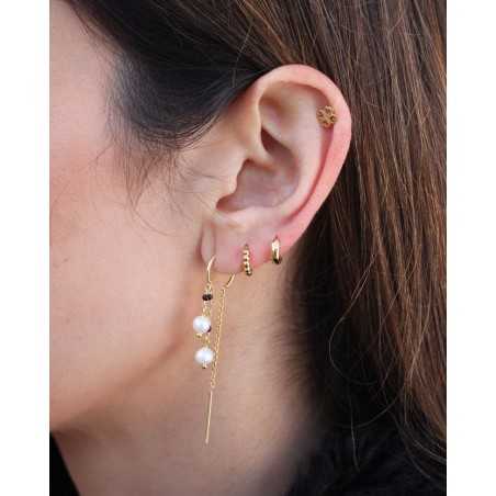 Pendientes ALONNA | Pendientes en plata bañados en oro con cadenas y perlas naturales - moon