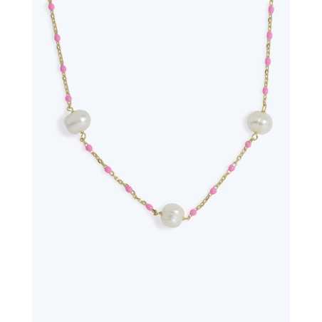 LALLAH Necklace | Gold-Plated Silver with Cultured Pearls and Fuchsia Stones - moon