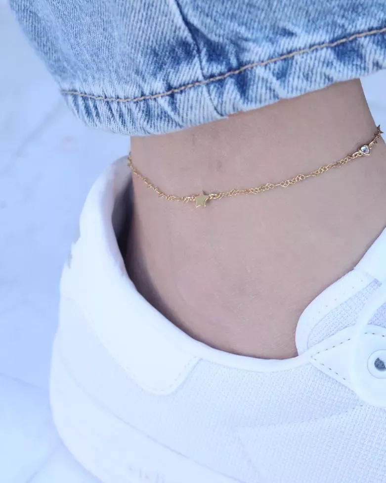 KAU Anklet | Discreet Anklet in Silver or Gold Plating with Fine Details - Moon
