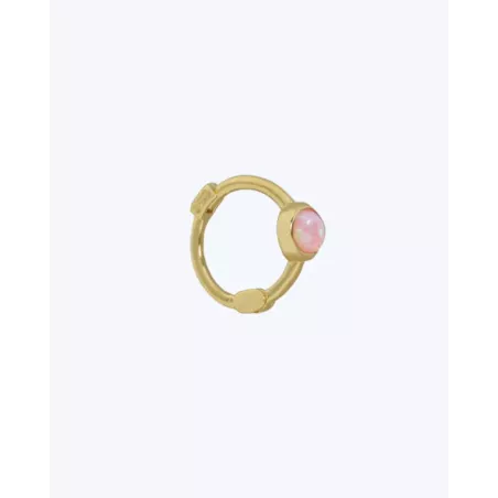 Tatli Rose Gold Earring | Small loose hoop with a pink opal - Moon