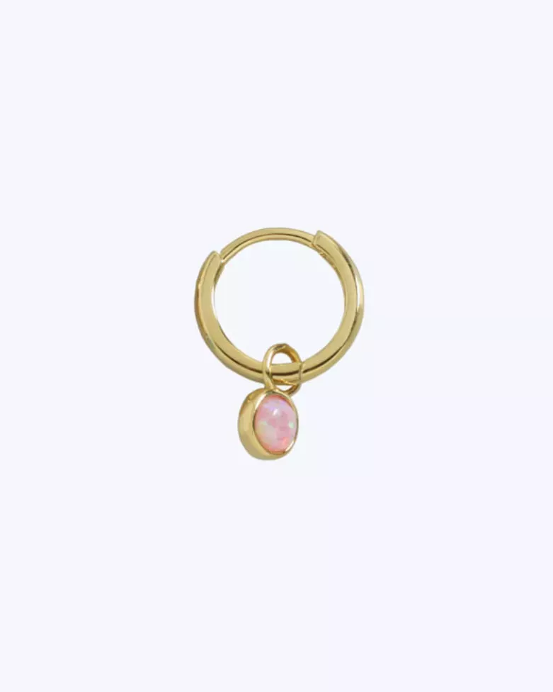 Tatli Rose Gold Hoop | Small gold hoop earring with pink opal – Moon