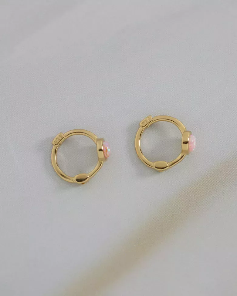Tatli Rose Gold Earring | Small loose hoop with a pink opal - Moon