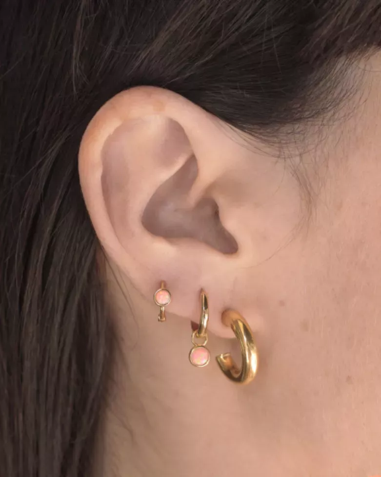 Tatli Rose Gold Hoop | Small gold hoop earring with pink opal – Moon