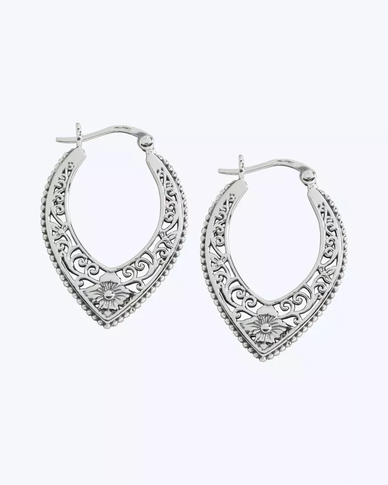 IMBA Earrings | Boho teardrop earrings in silver with moon engraving