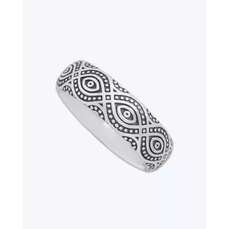 SENSA Ring | Oxidized Silver Ethnic Ring with Tribal Engraving - Moon