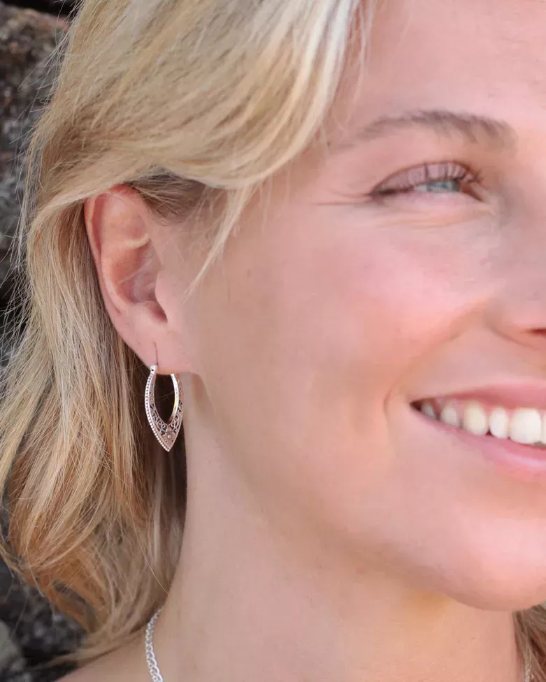 IMBA Earrings | Boho teardrop earrings in silver with moon engraving