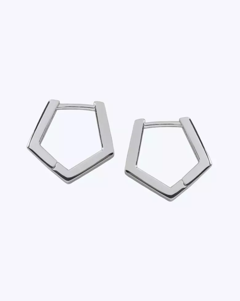 LIRI Earrings | Small pentagonal silver hoops - moon