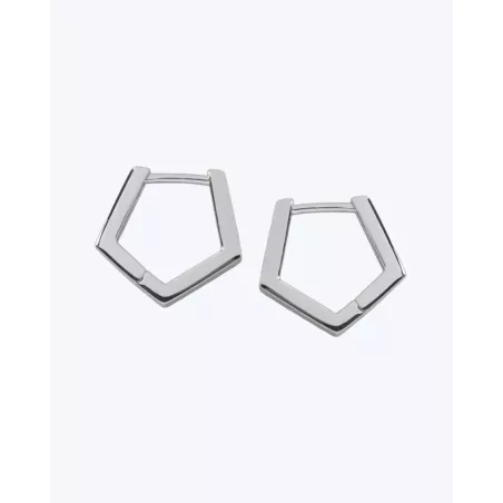 LIRI Earrings | Small pentagonal silver hoops - moon
