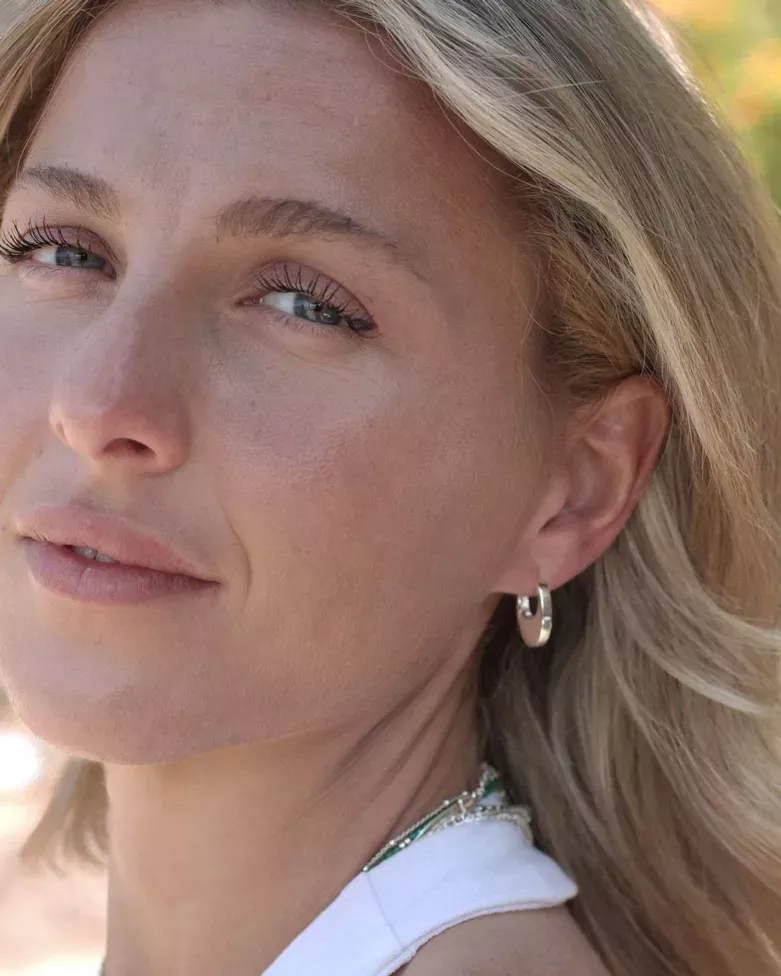 SORA Earrings | Small, minimalist sterling silver hoops - moon