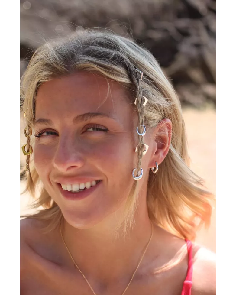 LIRI Earrings | Small pentagonal silver hoops - moon