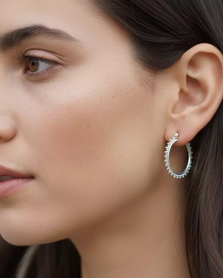 LULU Hoops | Women's Medium Hoop Earrings with Beaded Decorations - Moon